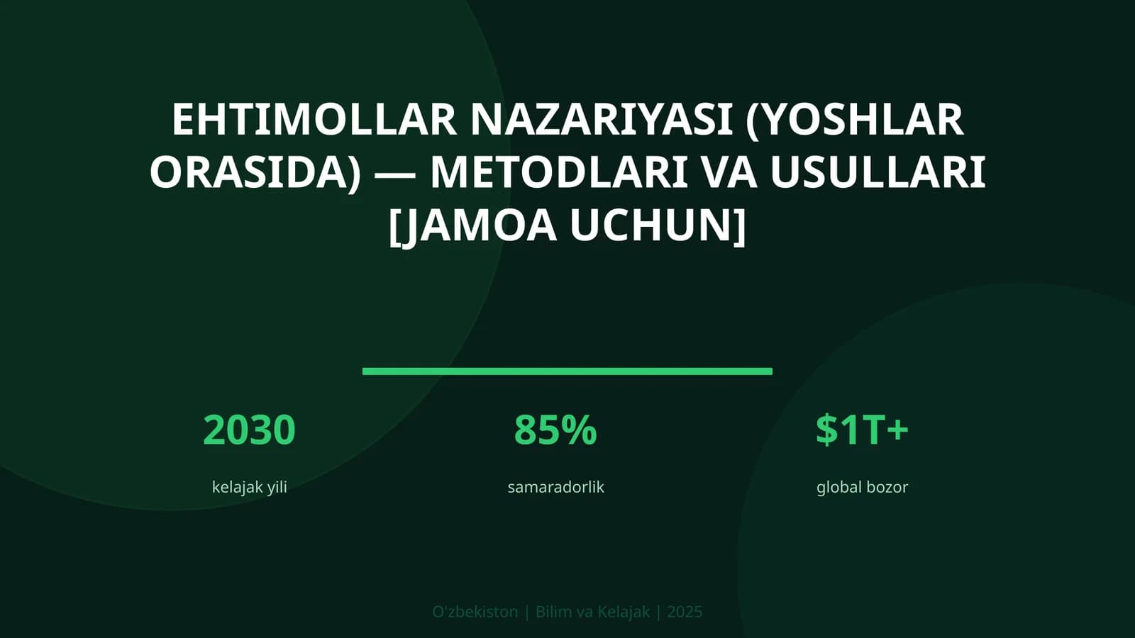 Ehtimollar nazariyasi (yoshlar orasida) — metodlari va usullari [jamoa uchun]