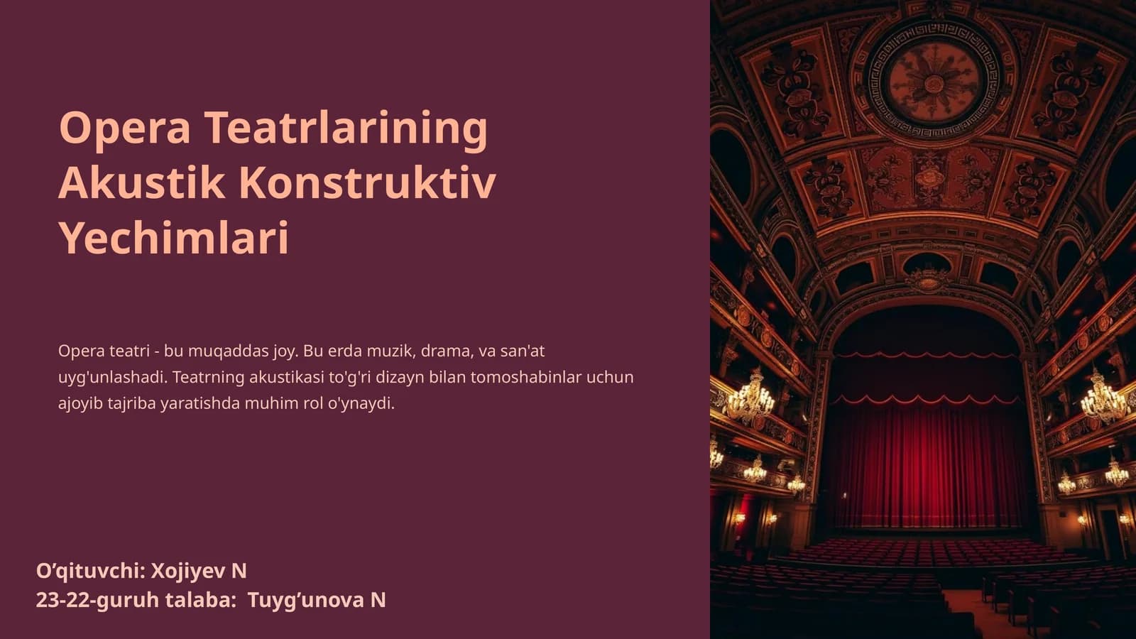 Opera Teatrlarining Akustik Konstruktiv Yechimlari