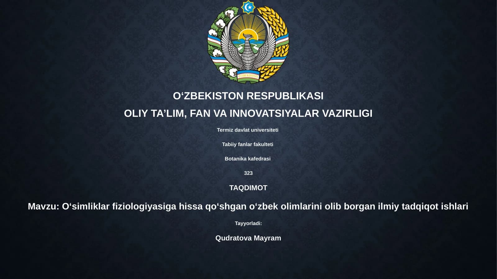 Oʻsimliklar fiziologiyasiga hissa qoʻshgan oʻzbek olimlarini olib borgan ilmiy tadqiqot ishlari