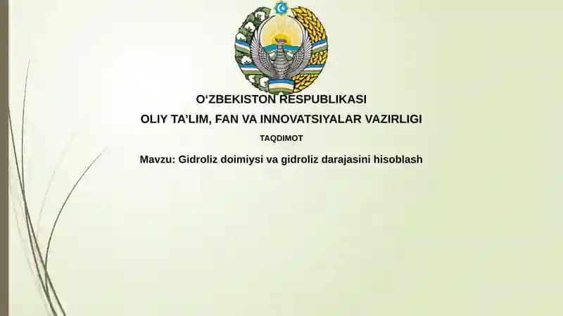 Gidroliz konstantasi va gidroliz darajasinihisoblash