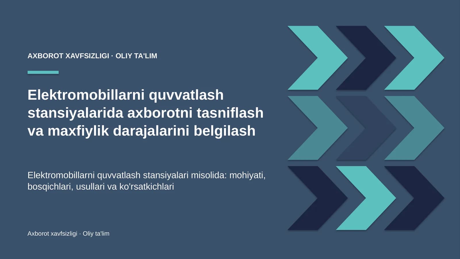 Elektromobillarni quvvatlash stansiyalarida axborotni tasniflash va maxfiylik darajalarini belgilash