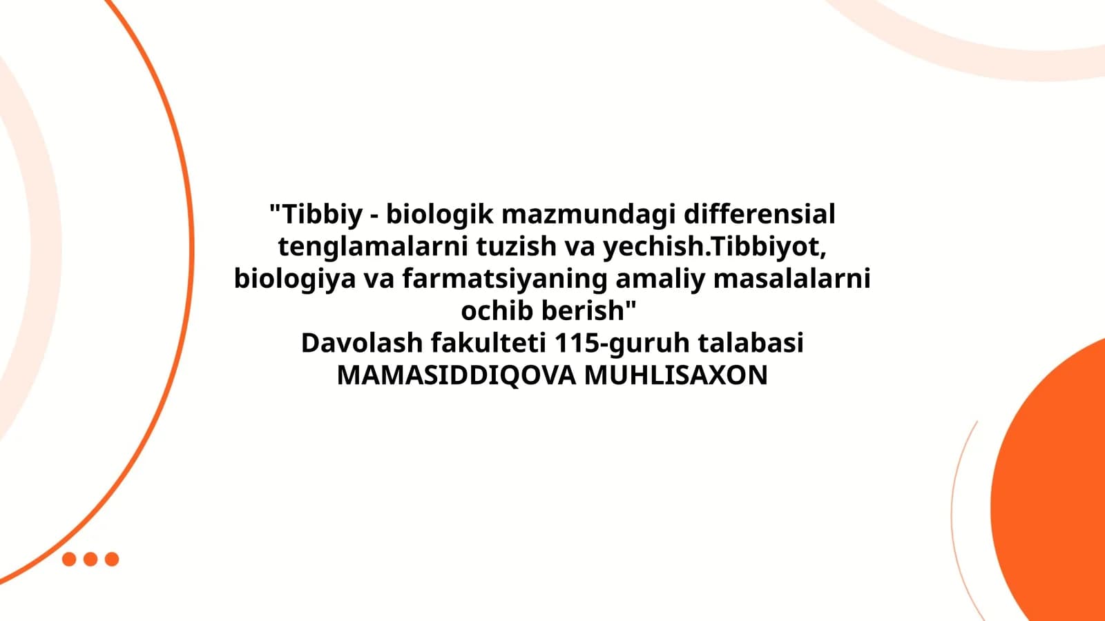 Tibbiy - Biologik Differensial Tenglamalar