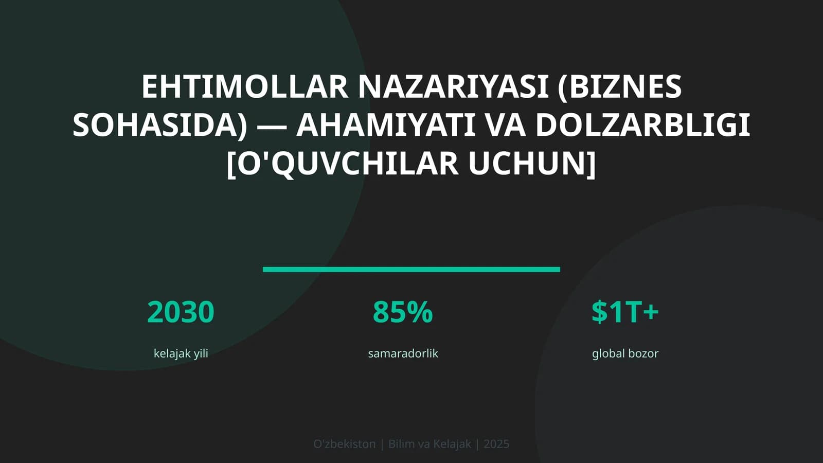 Ehtimollar nazariyasi (biznes sohasida) — ahamiyati va dolzarbligi [o'quvchilar uchun]