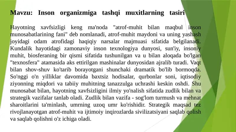 Inson organizmiga tashqi muxitlarning tasiri