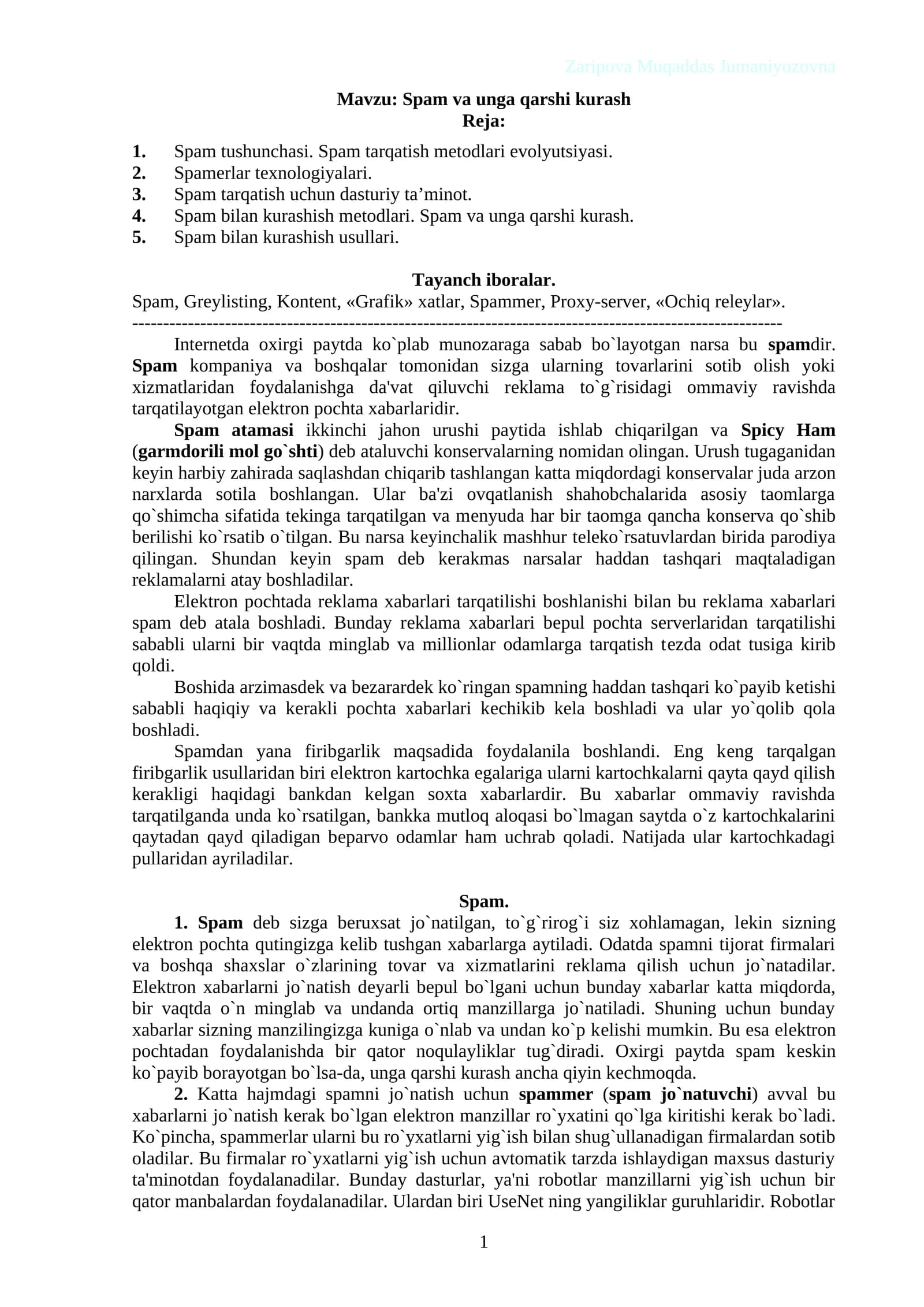 Spam va unga qarshi kurash