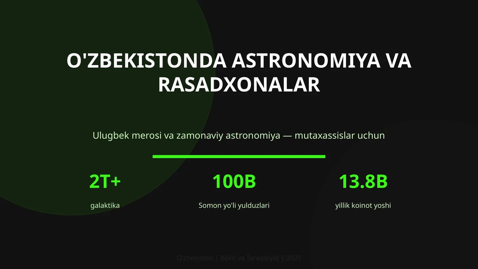 O'ZBEKISTONDA ASTRONOMIYA VA RASADXONALAR