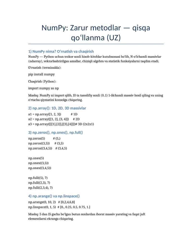 IT uchun numpy qollanma