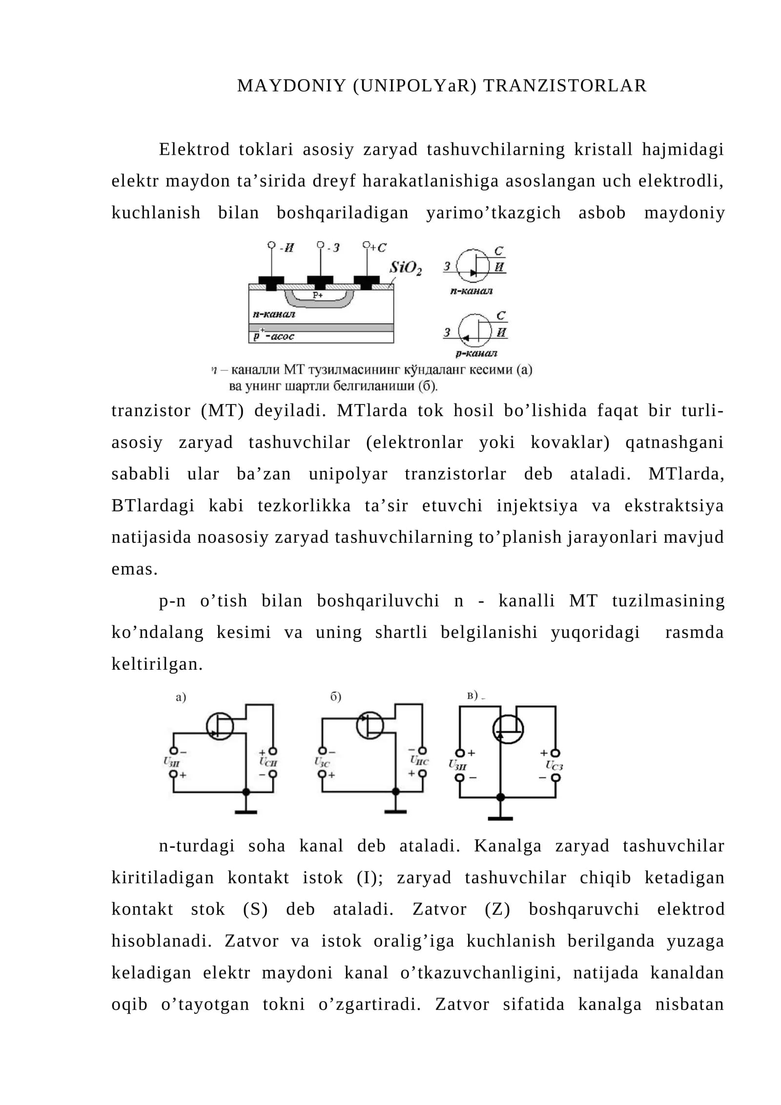 MAyDONIY (UNIPOLYaR) TRANZISTORLAR