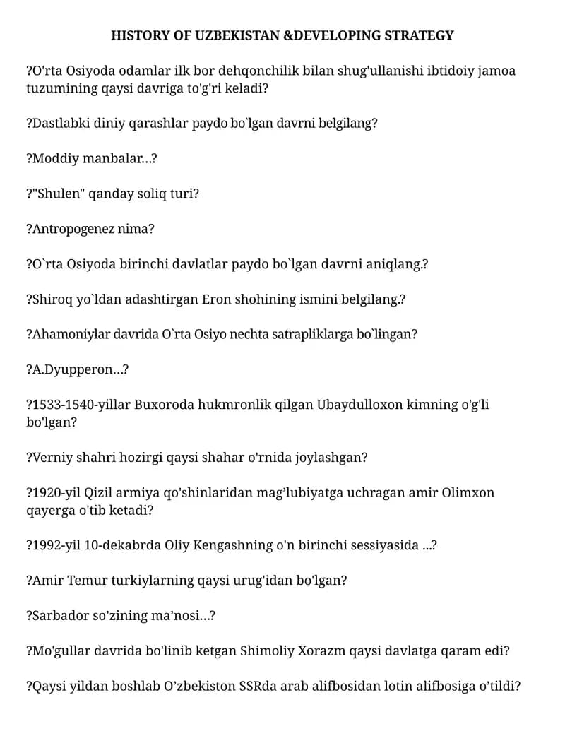O'zbekiston tarixi va rivojlanish strategiyasi