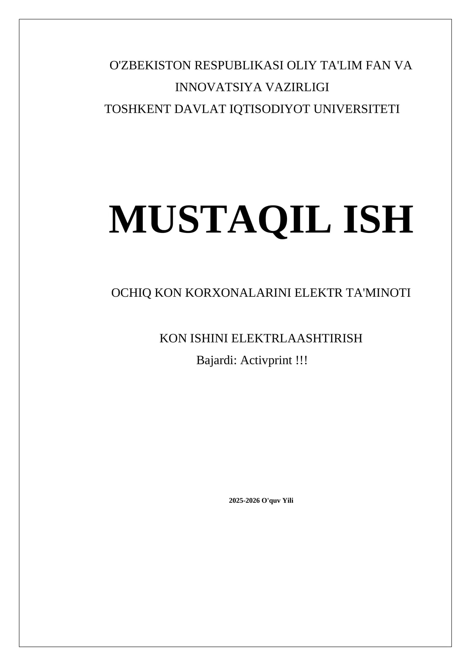 OCHIQ KON KORXONALARINI ELEKTR TA'MINOTI