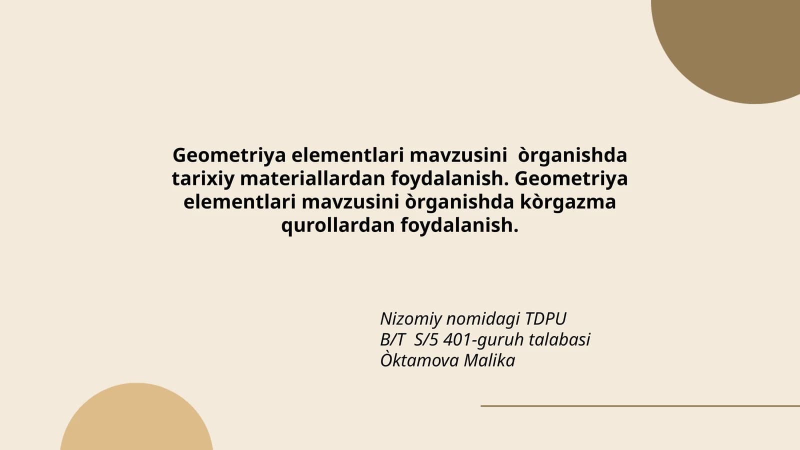Geometriya elementlari mavzusini òrganish