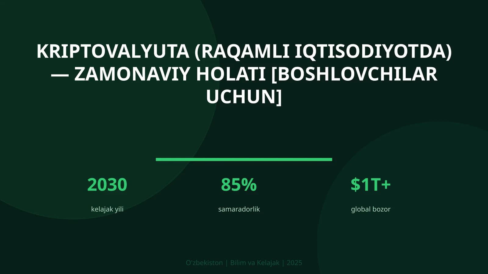 Kriptovalyuta (raqamli iqtisodiyotda) — zamonaviy holati [boshlovchilar uchun]