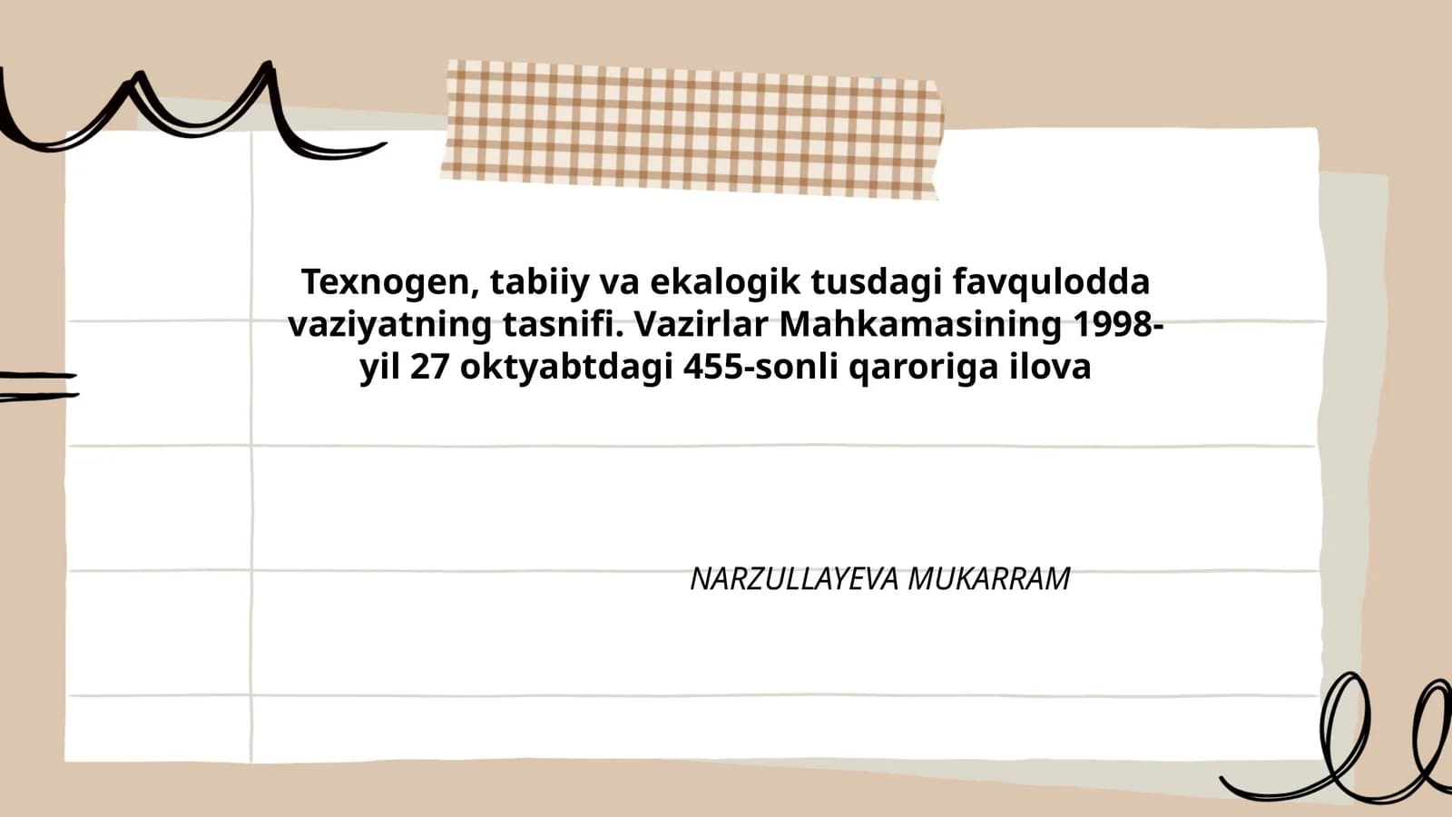 Texnogen, tabiiy va ekalogik tusdagi favqulodda vaziyatning tasnifi