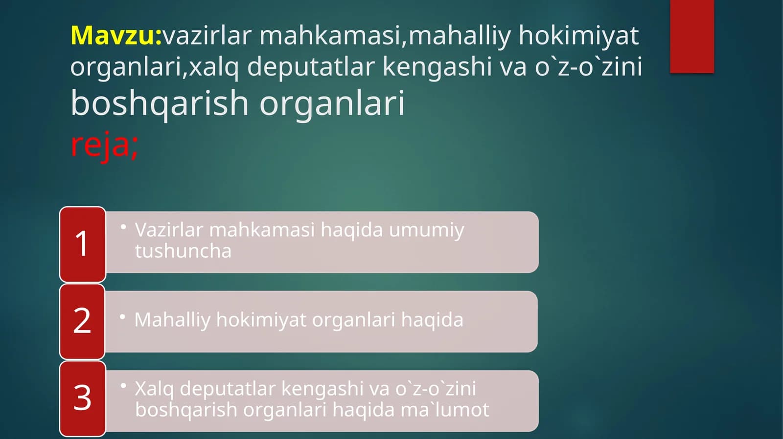 Vazirlar mahkamasi mahalliy hokimiyat organlari,xalq deputatlar kengashi va o`z-o`zini boshqarish organlari