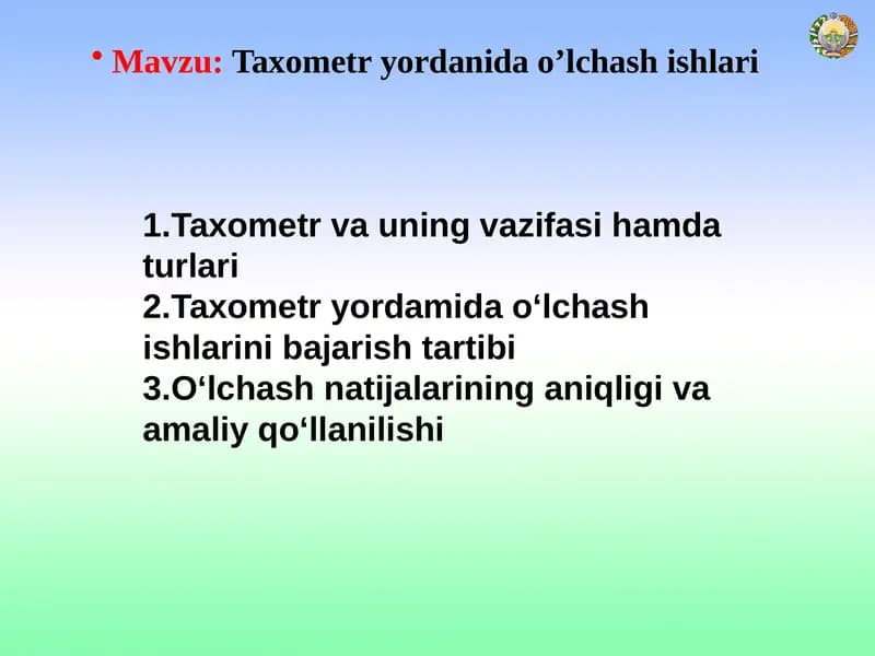 Taxometr yordanida o’lchash ishlari