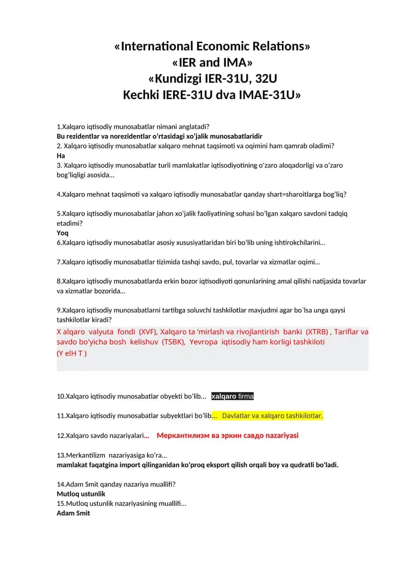 International Economic Relations