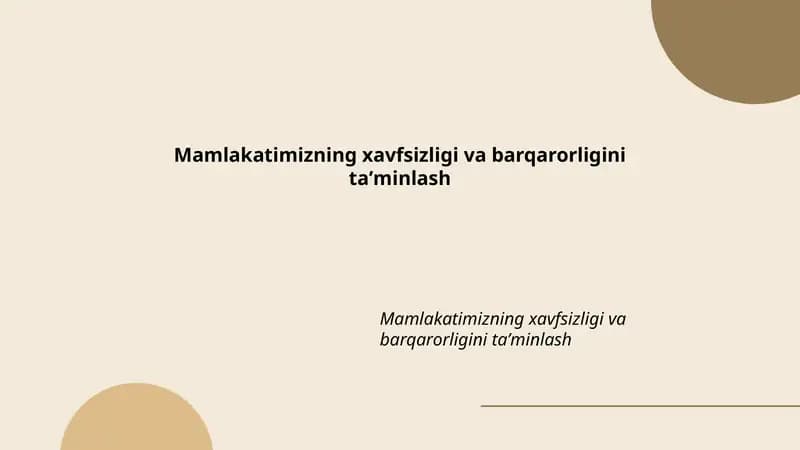 Mamlakatimizning xavfsizligi va barqarorligini taʼminlash