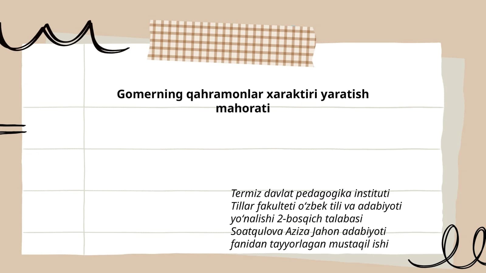 Gomerning qahramonlar xaraktiri yaratish mahorati
