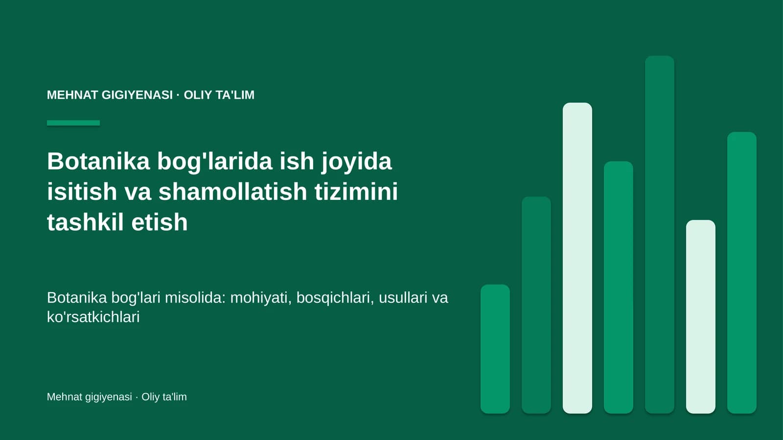 Botanika bog'larida ish joyida isitish va shamollatish tizimini tashkil etish