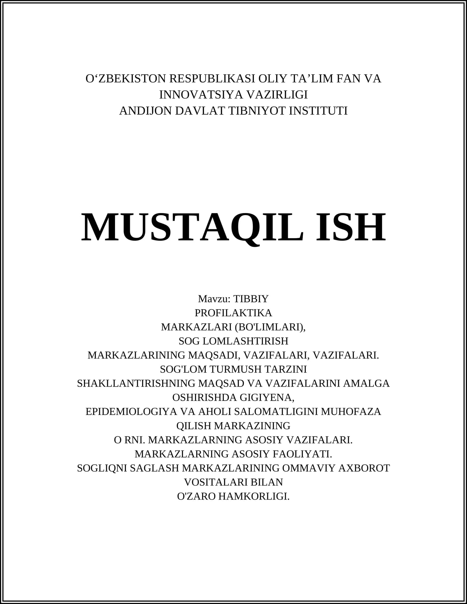 TIBBIY PROFILAKTIKA MARKAZLARI