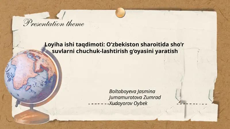 Sho‘r suvlarni chuchuk-lashtirish g‘oyasi