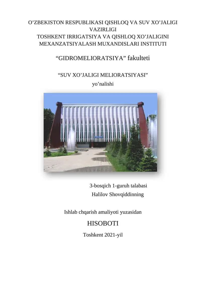 SUV XO’JALIGI MELIORATSIYASI