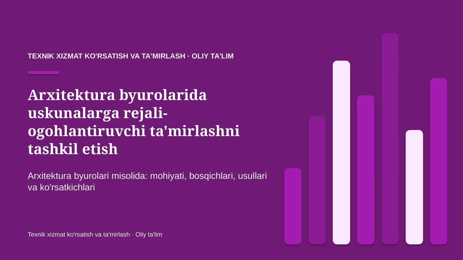 Arxitektura byurolarida uskunalarga rejali-ogohlantiruvchi ta'mirlashni tashkil etish