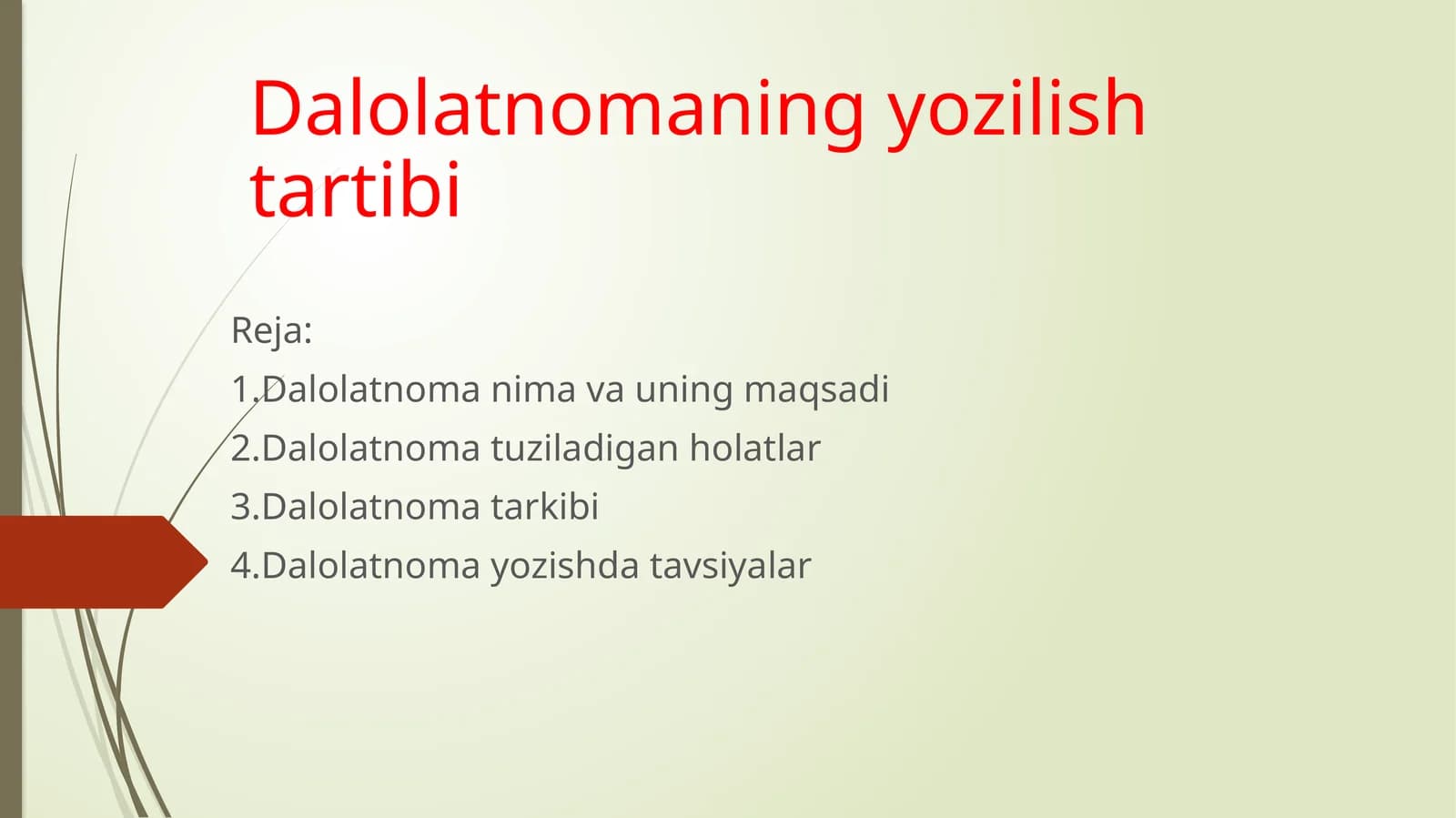 Dalolatnomaning yo'zilish tartibi