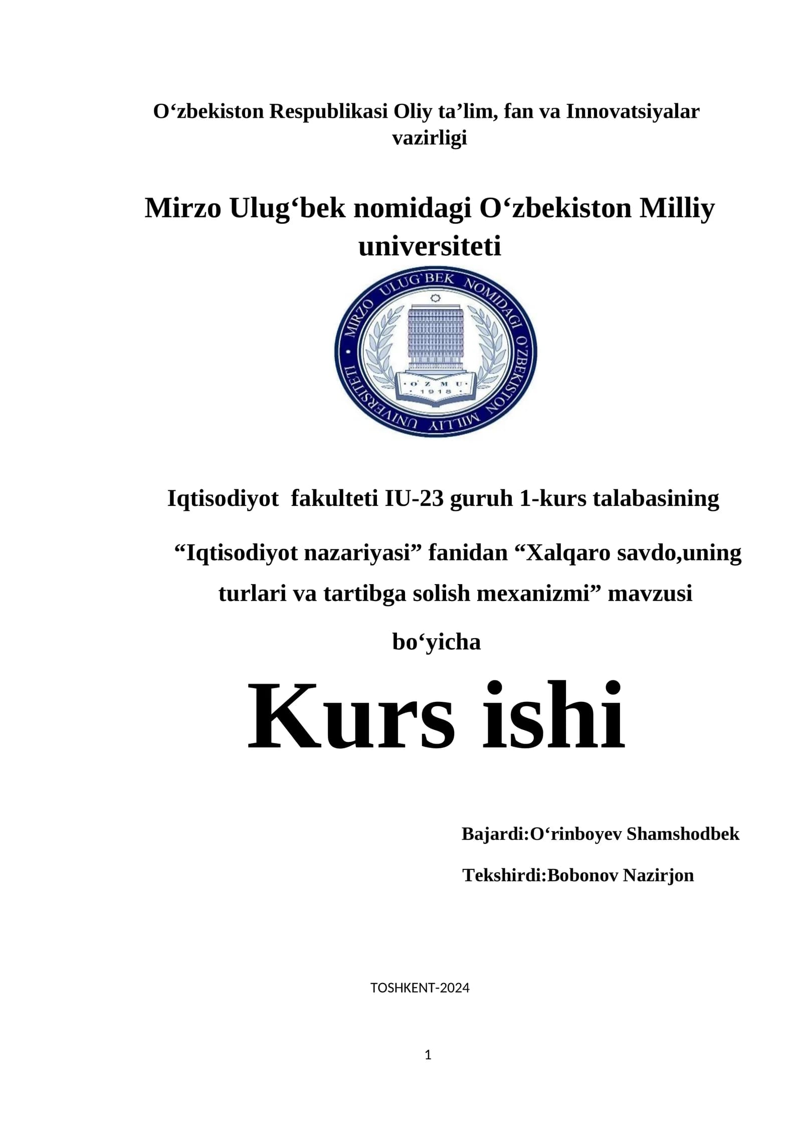 Xalqaro savdo, uning turlari va tartibga solish mexanizmi