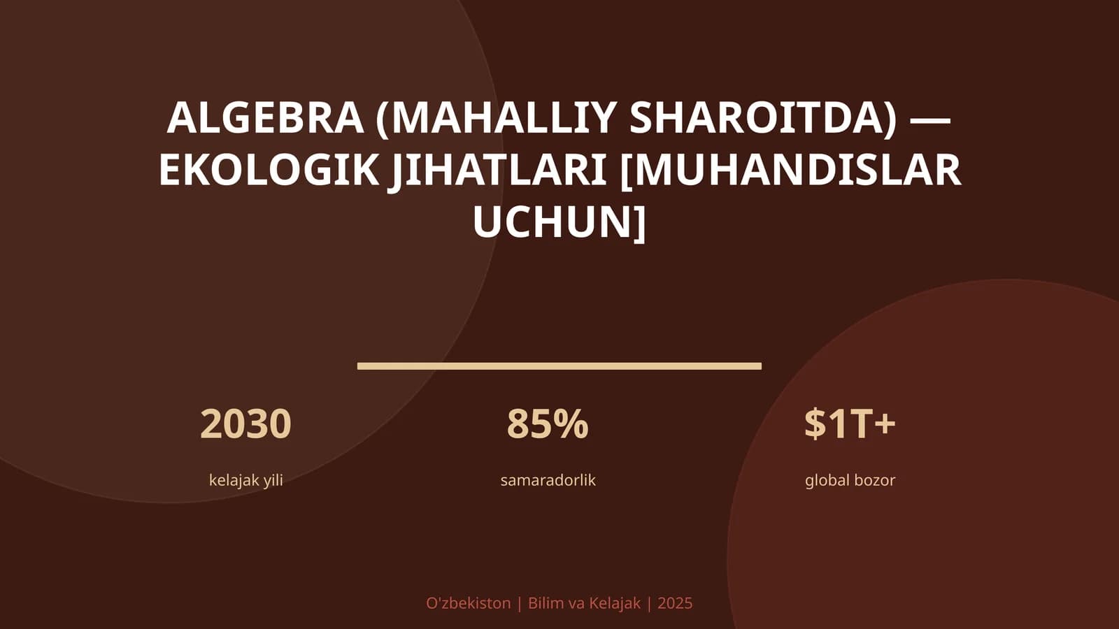 Algebra (mahalliy sharoitda) - ekologik jihatlari [muhandislar uchun]