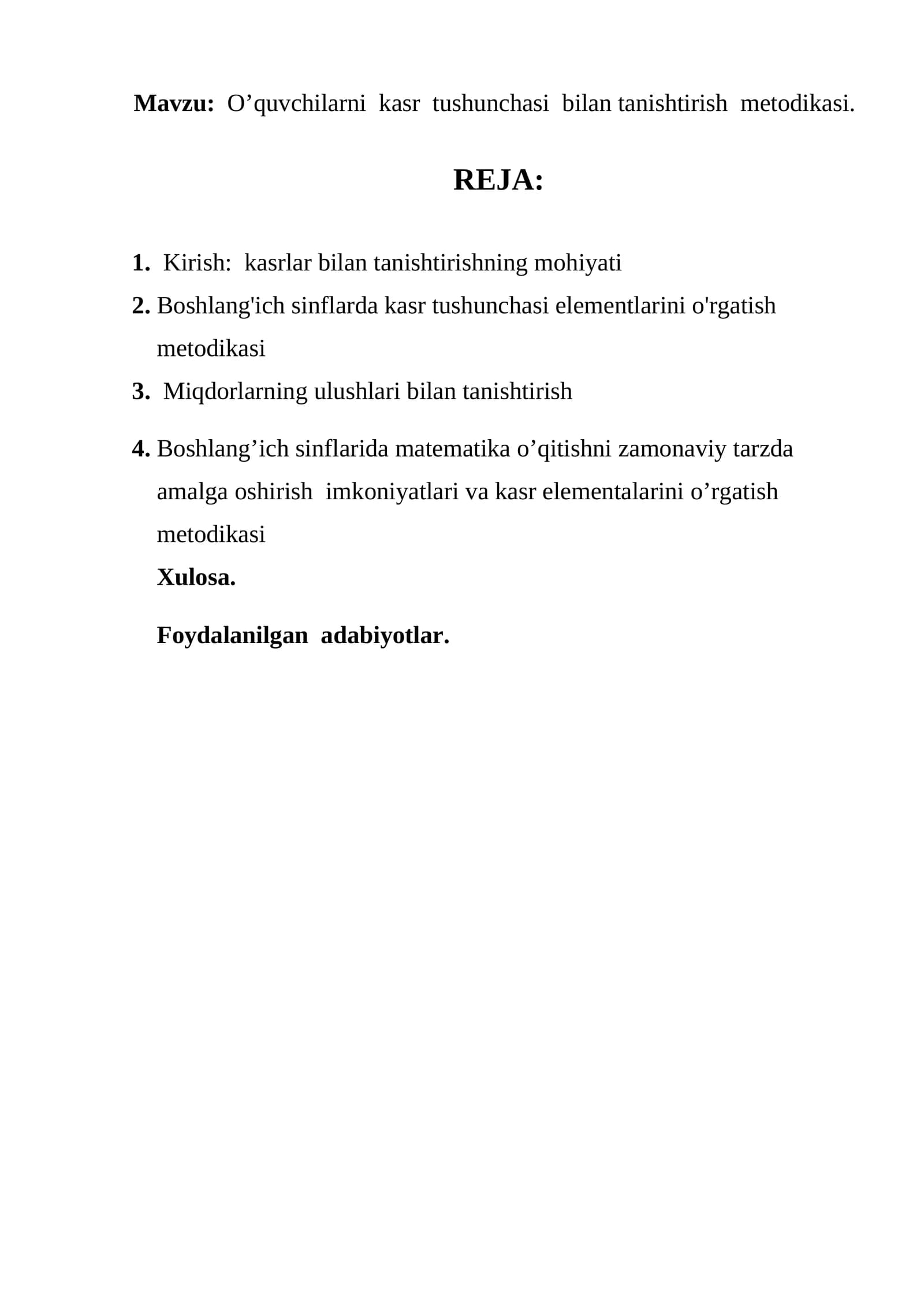 O’quvchilarni kasr tushunchasi bilan tanishtirish metodikasi