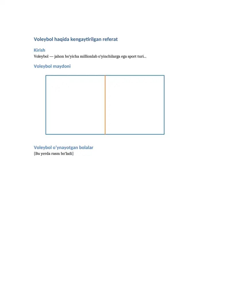 Voleybol haqida kengaytirilgan referat
