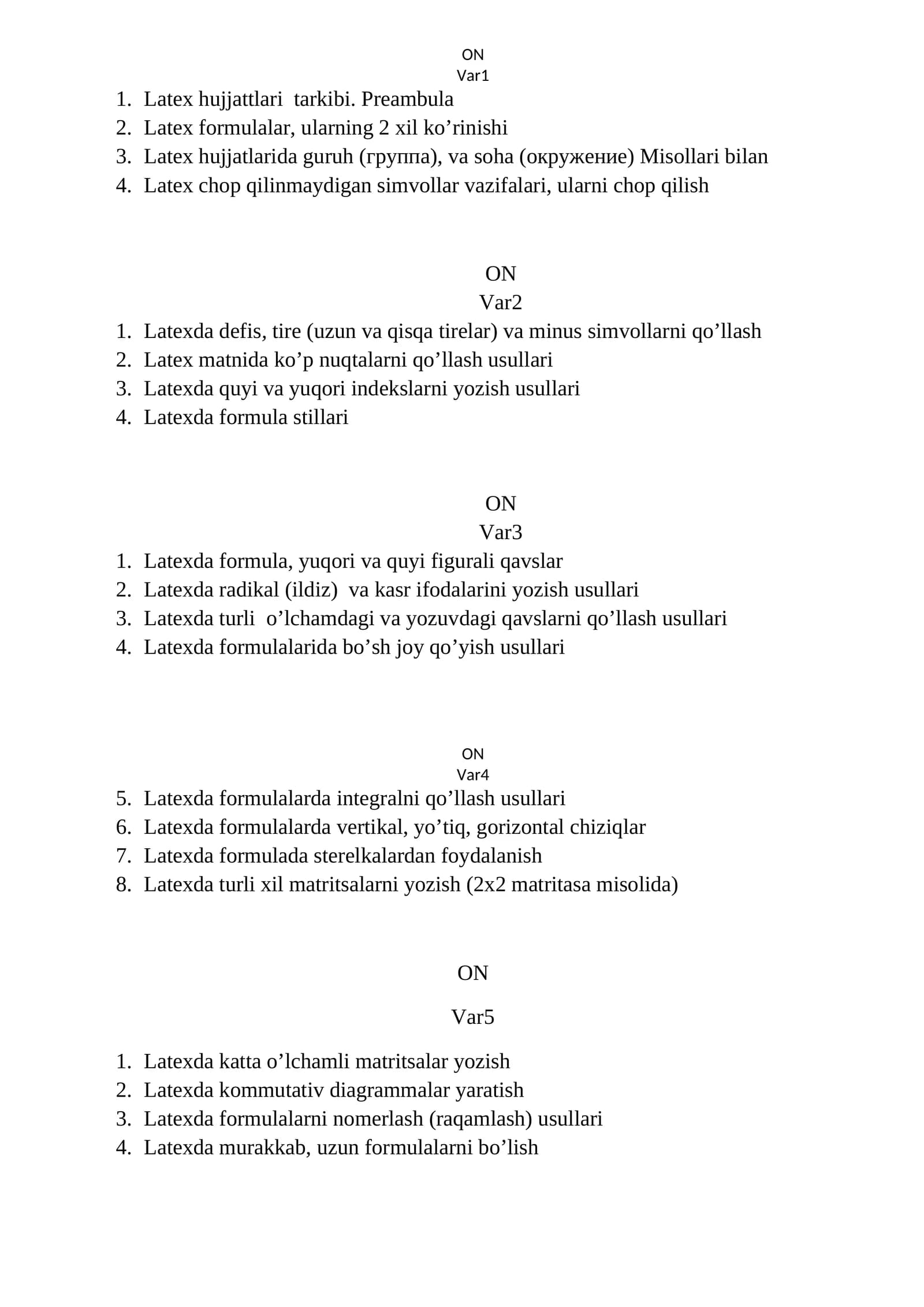 Latex hujjattlari tarkibi. Preambula