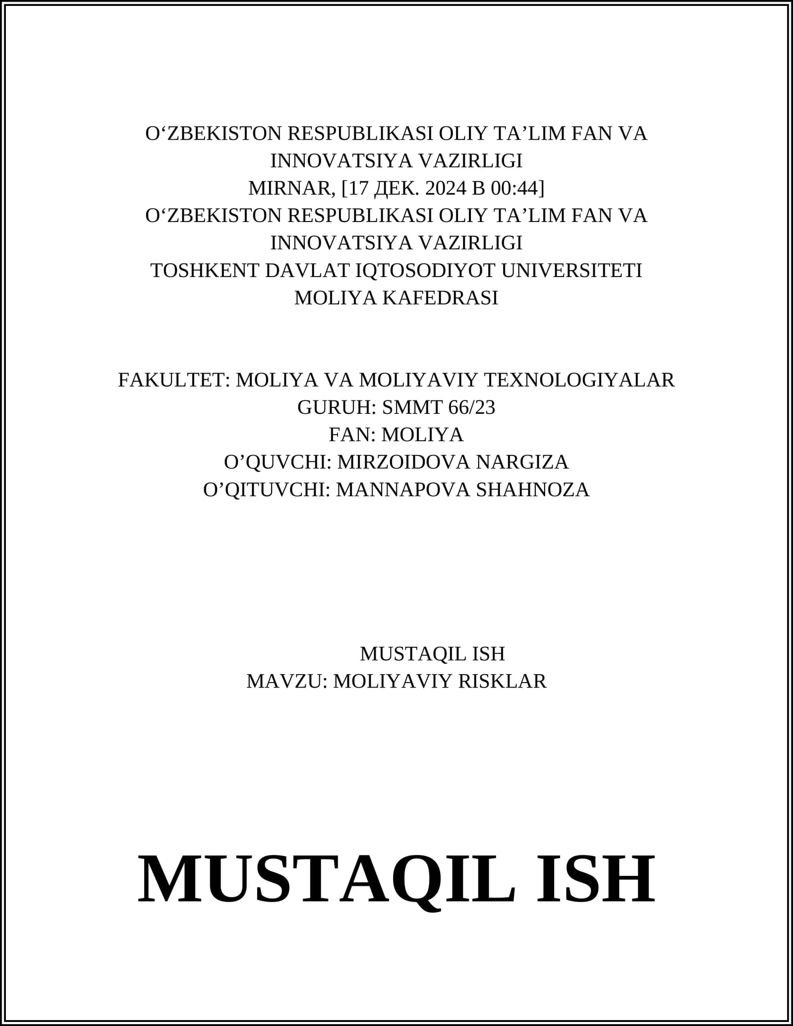 MOLIYAVIY RISKLAR