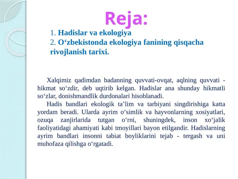 Hadislar va Ekologiya