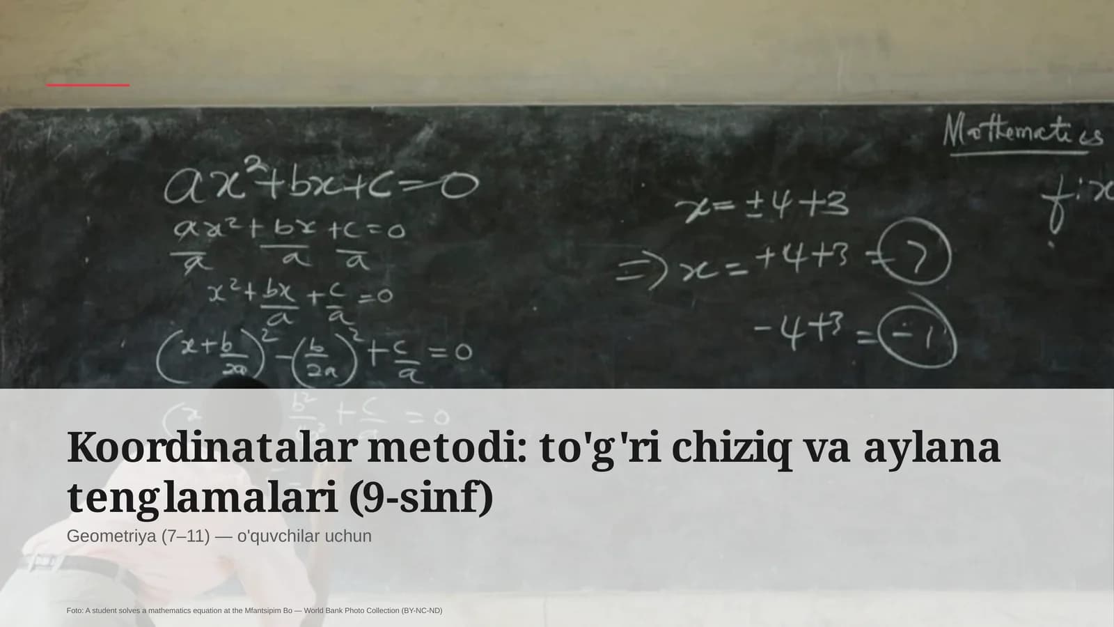 Koordinatalar metodi: to'g'ri chiziq va aylana tenglamalari (9-sinf)