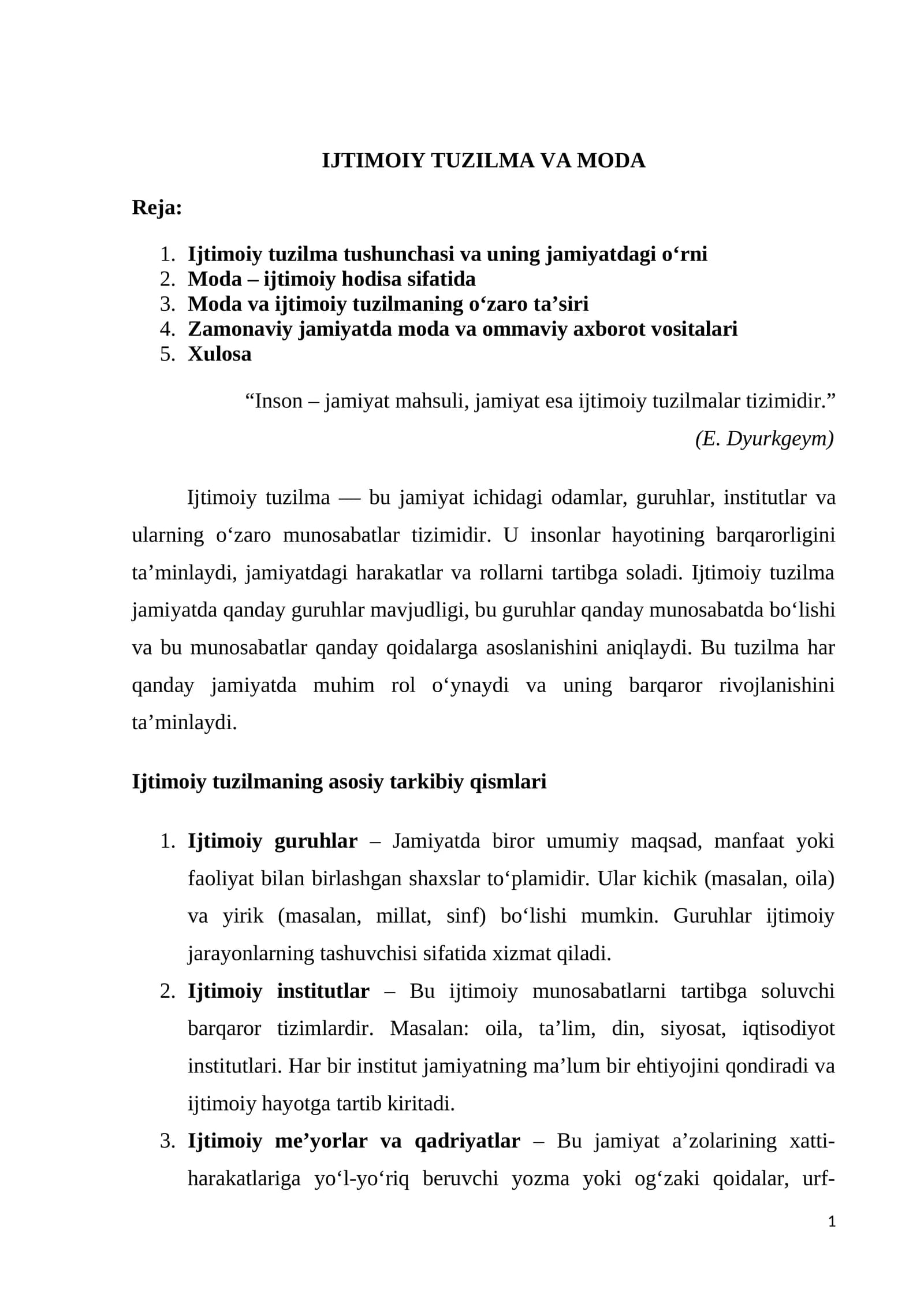 IJTIMOIY TUZILMA VA MODA