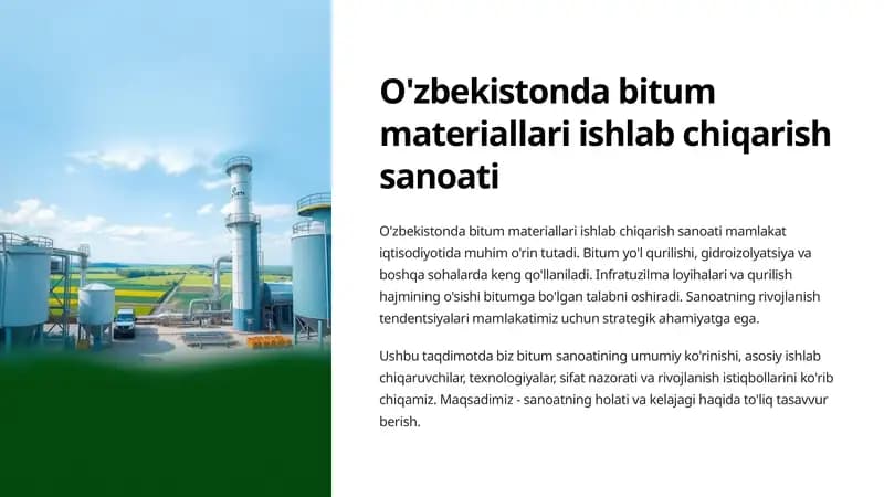 O'zbekistonda bitum materiallari ishlab chiqarish sanoati