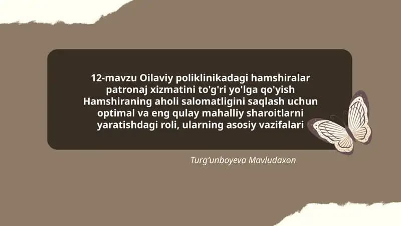 Oilaviy poliklinikadagi hamshiralar patronaj xizmati
