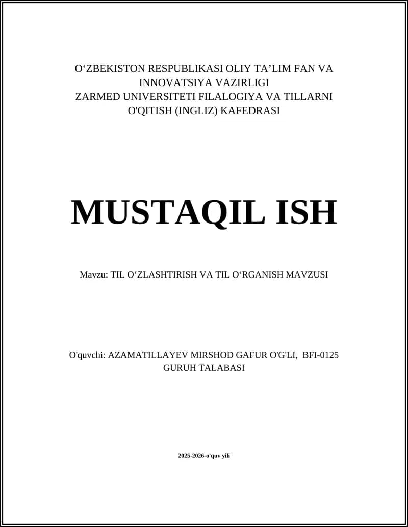 TIL OʻZLASHTIRISH VA TIL OʻRGANISH