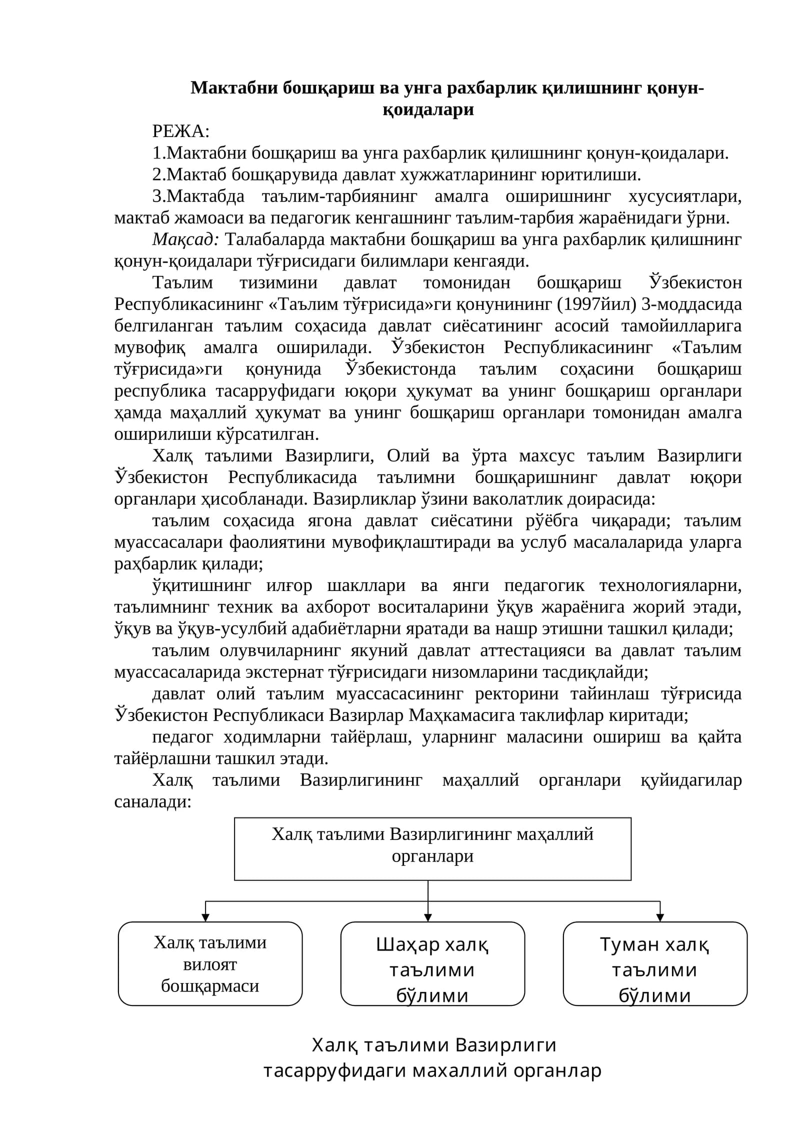 Мактабни бошқариш ва унга рахбарлик қилишнинг қонун-қоидалари