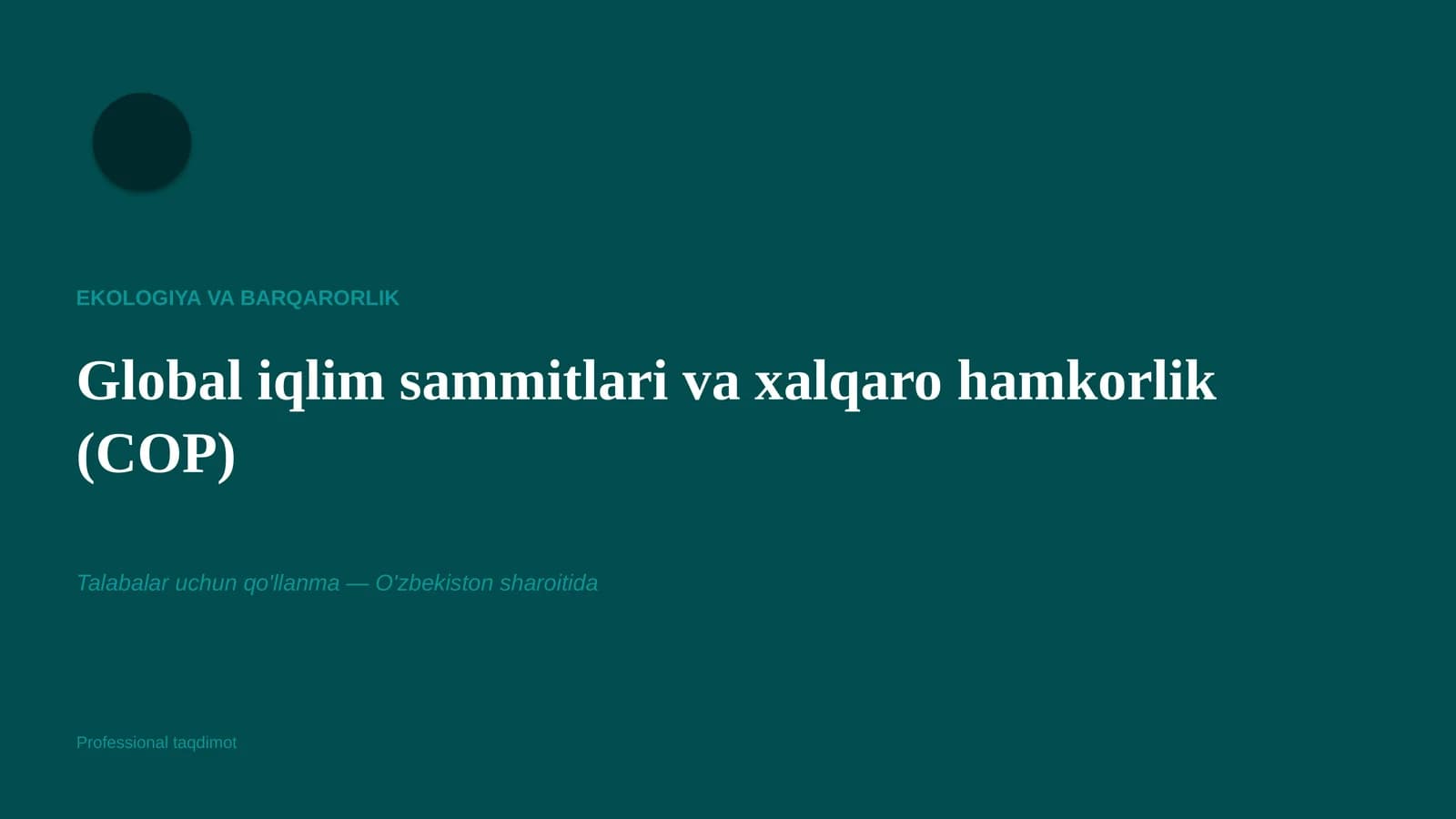 Ekologiya va Barqarorlik