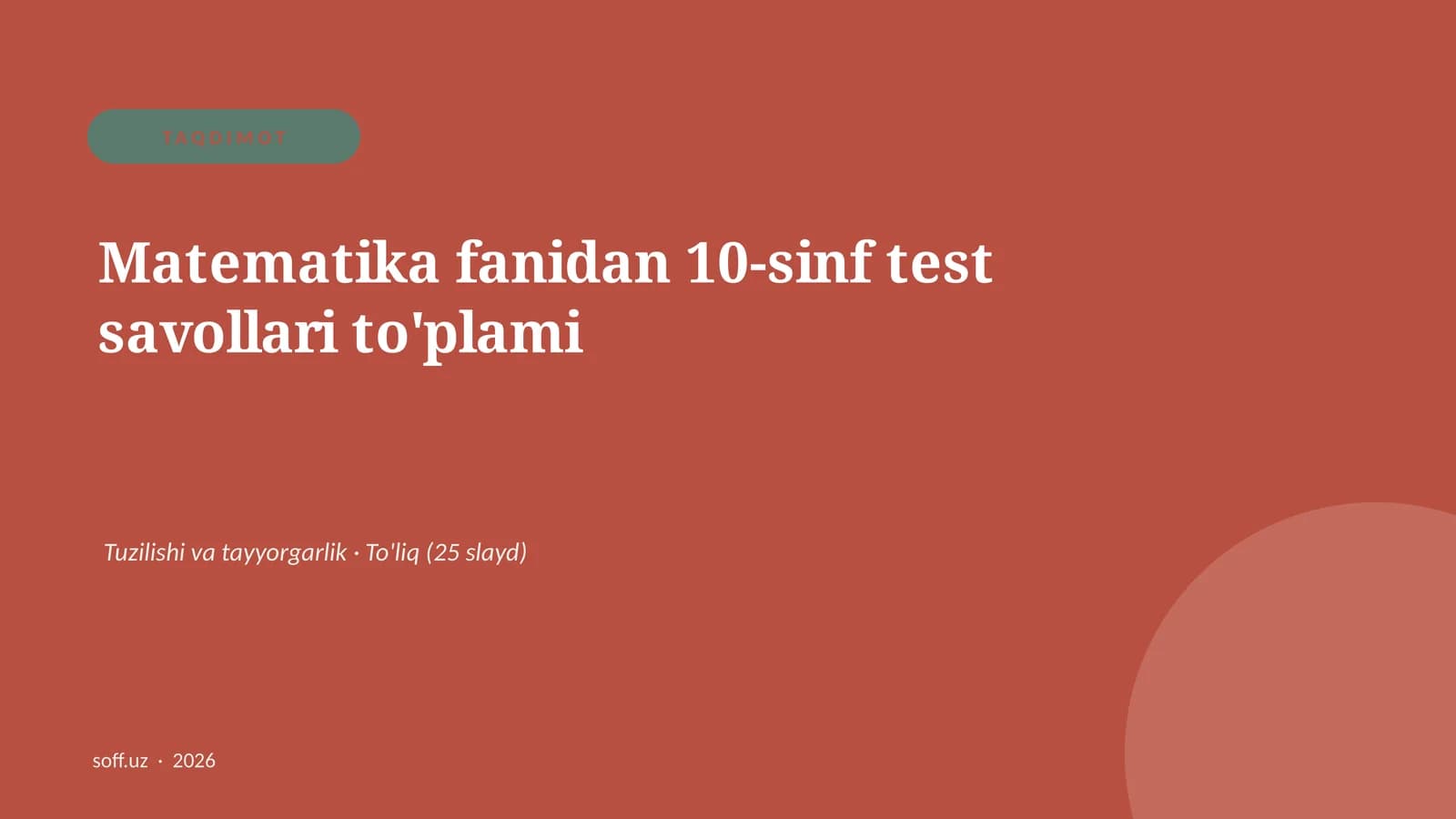 Matematika fanidan 10-sinf test savollari to'plami