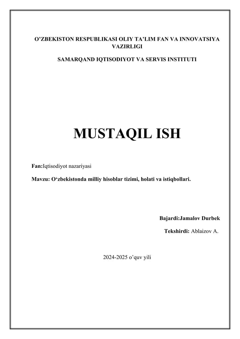 Oʻzbekistonda milliy hisoblar tizimi