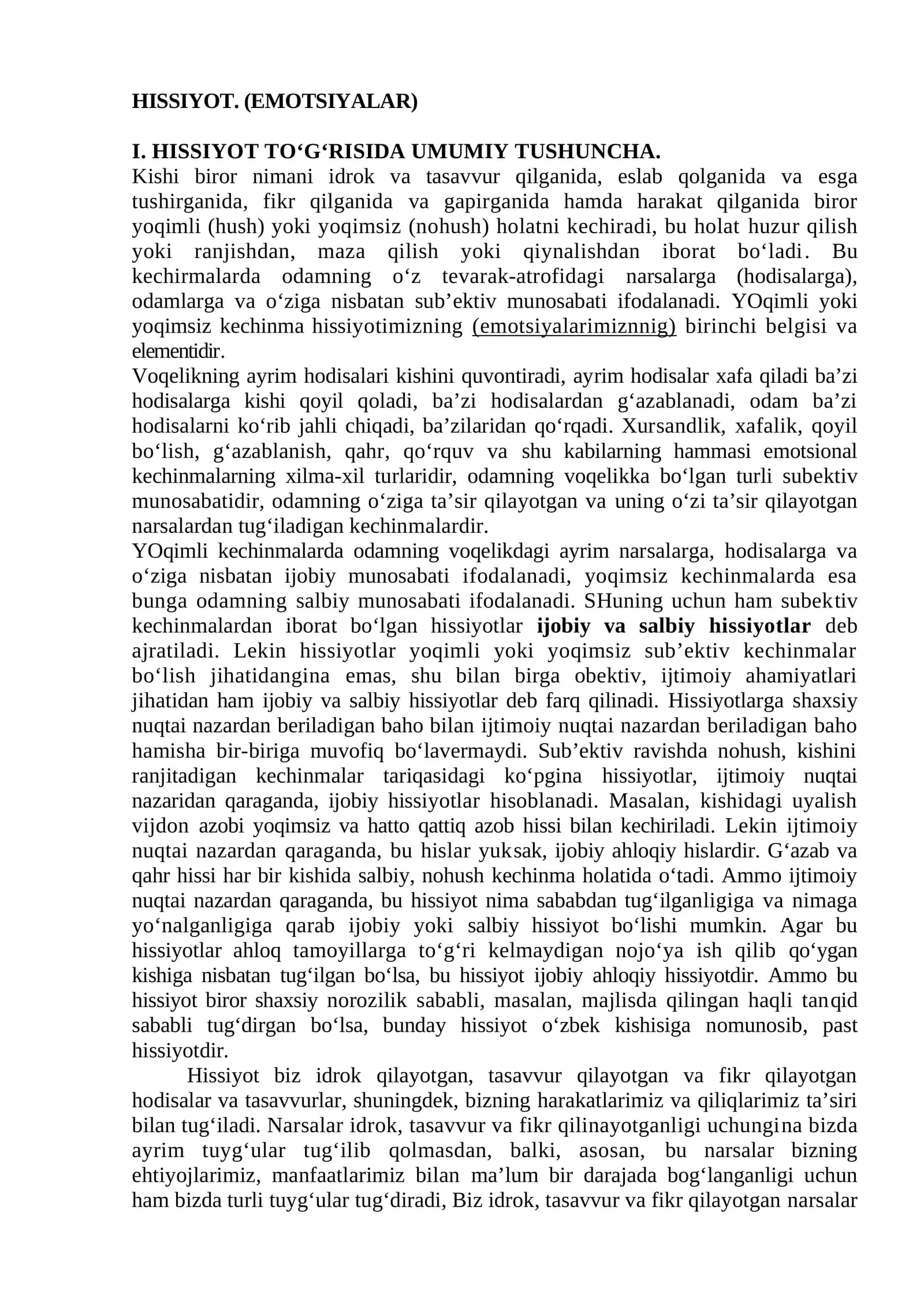 HISSIYOT. (EMOTSIYALAR)