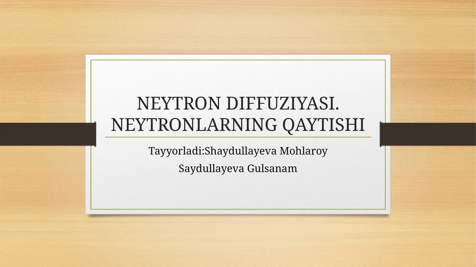 NEYTRON DIFFUZIYASI. NEYTRONLARNING QAYTISHI