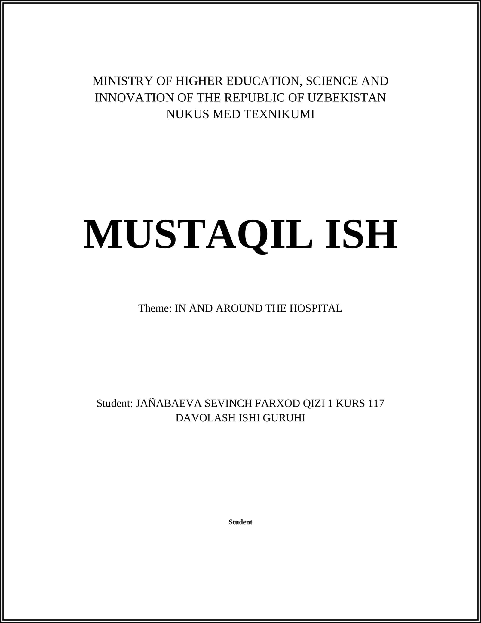 NUKUS MED TEXNIKUMI MUSTAQIL ISH