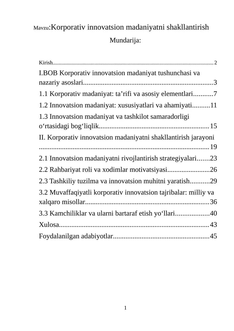 Korporativ innovatsion madaniyatni shakllantirish