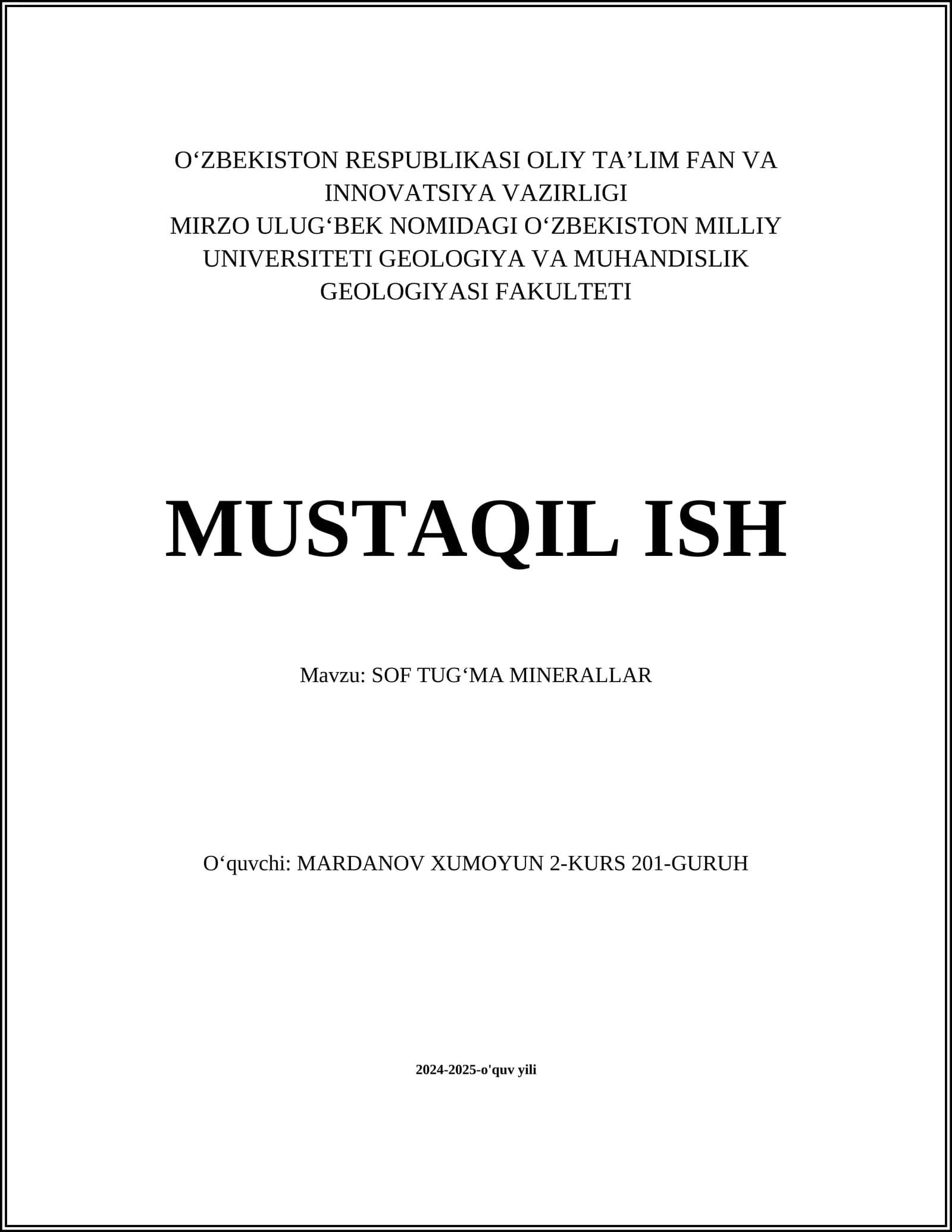 SOF TUGʻMA MINERALLAR