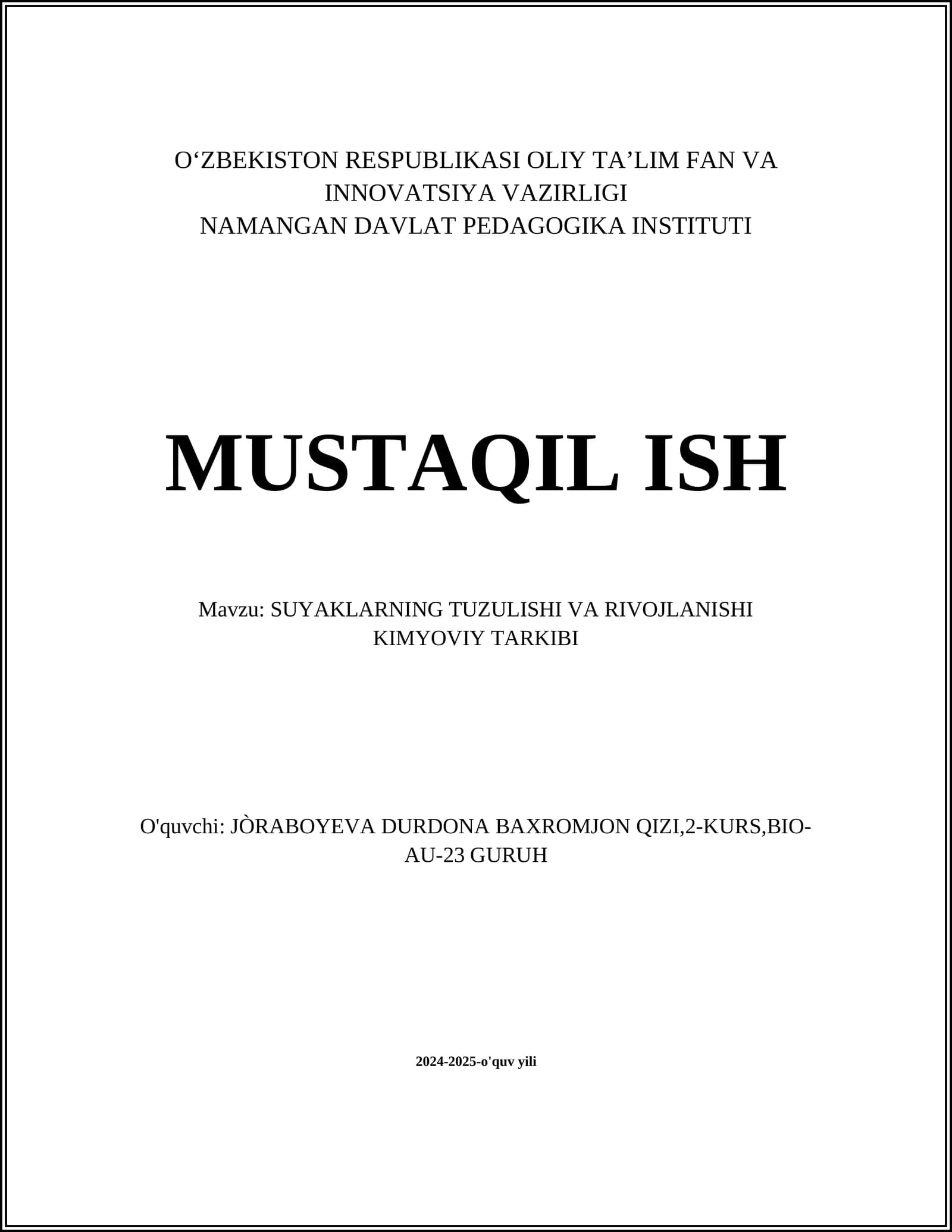 SUYAKLARNING TUZULISHI VA RIVOJLANISHI KIMYOVIY TARKIBI